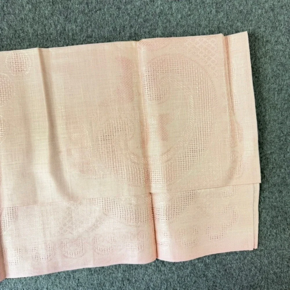 Vintage Peasant-Craft Pink Linen Damask Tablecloth‎ 52x52 Made in Belgium NOS